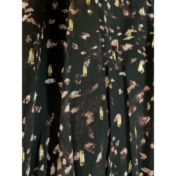 CeCe Black Metallic Gold Smocked Chiffon Dressy Office Blouse Top 1X XL - Picture 5 of 8